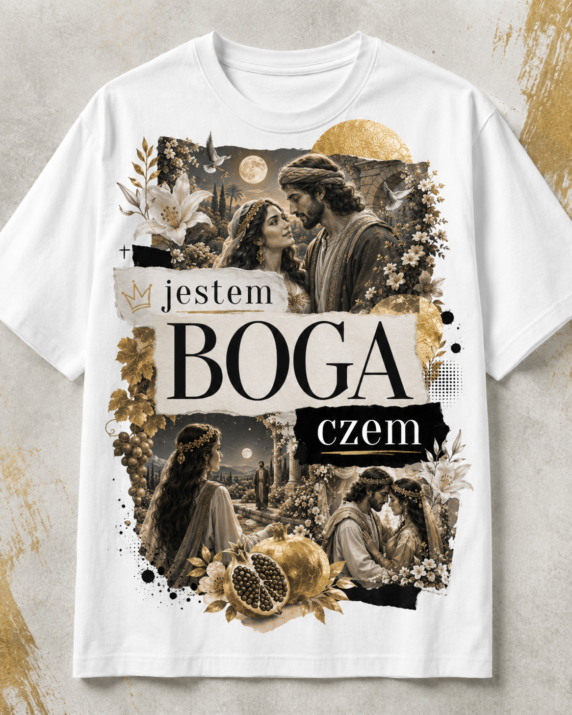 Projekt koszulki z motywem Pieśni nad Pieśniami